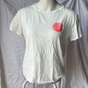 White and Red Short Sleeve T-Shirt with Crew Neck
